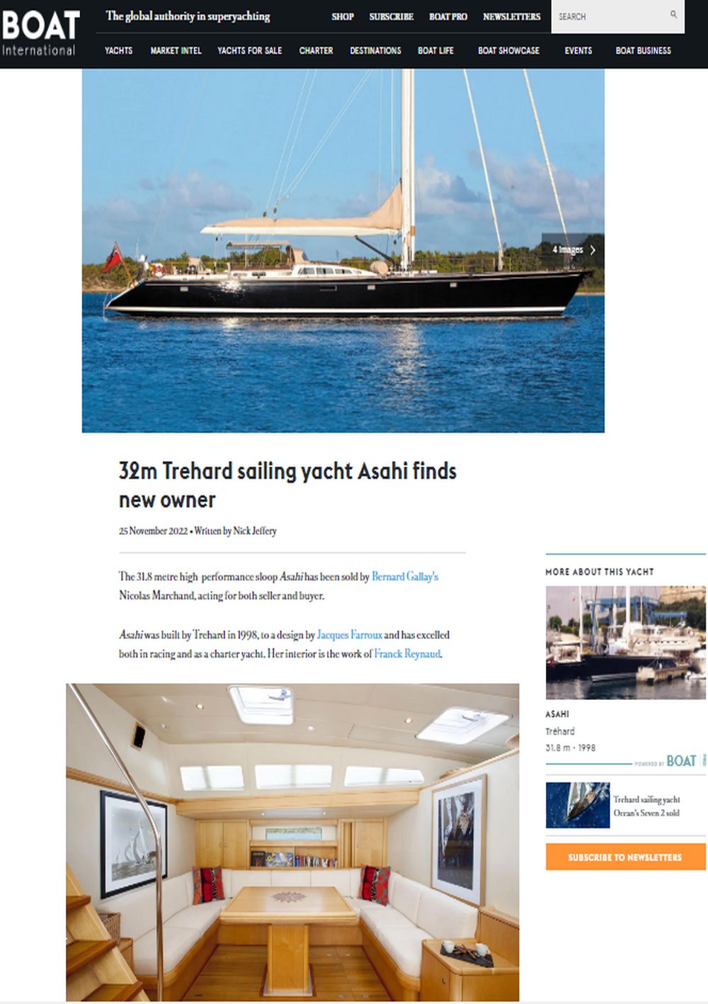 BOAT INTERNATIONAL announces the sale of the Sloop Trehard 104ft ASAHI