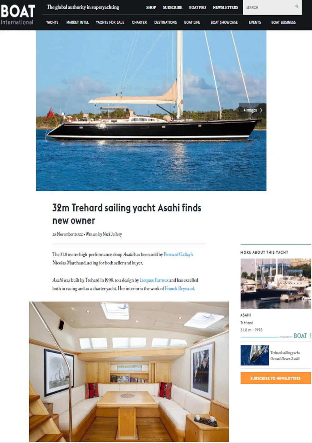 BOAT INTERNATIONAL announces the sale of the Sloop Trehard 104ft ASAHI