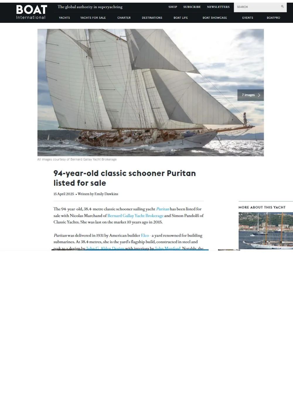 Sailing Yacht PURITAN in BOAT INTERNATIONAL!