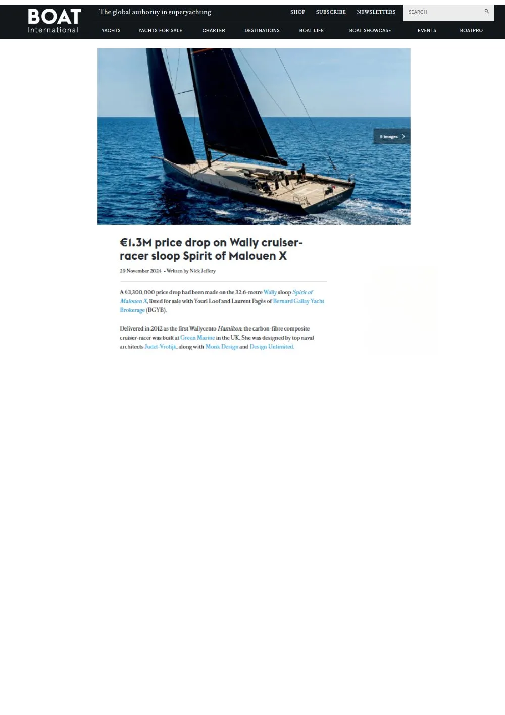 BOAT INTERNATIONAL announces a price reduction for the sailing yacht SPIRIT OF MALOUEN X!