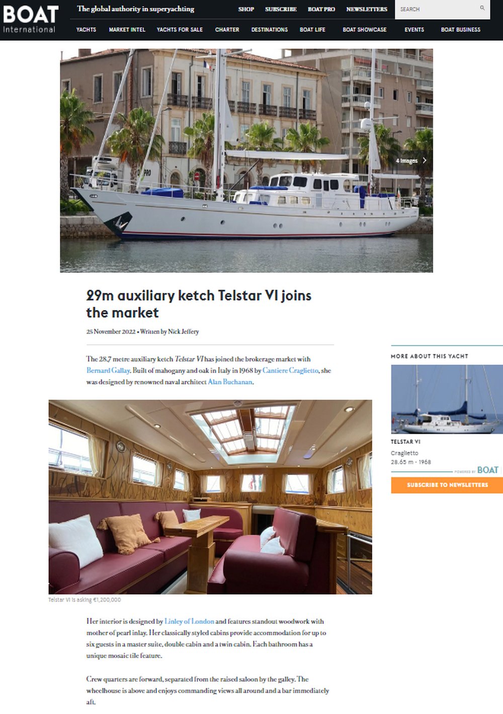 Boat International presents the 29.65 TESTAR VI ketch available for sale