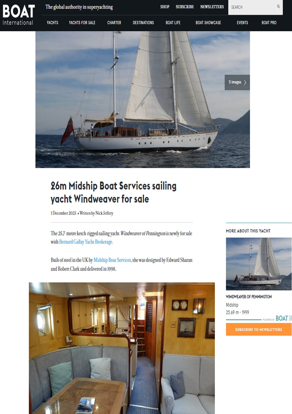 Classic sailing yacht WINDWEAVER presented by Boat International magazine