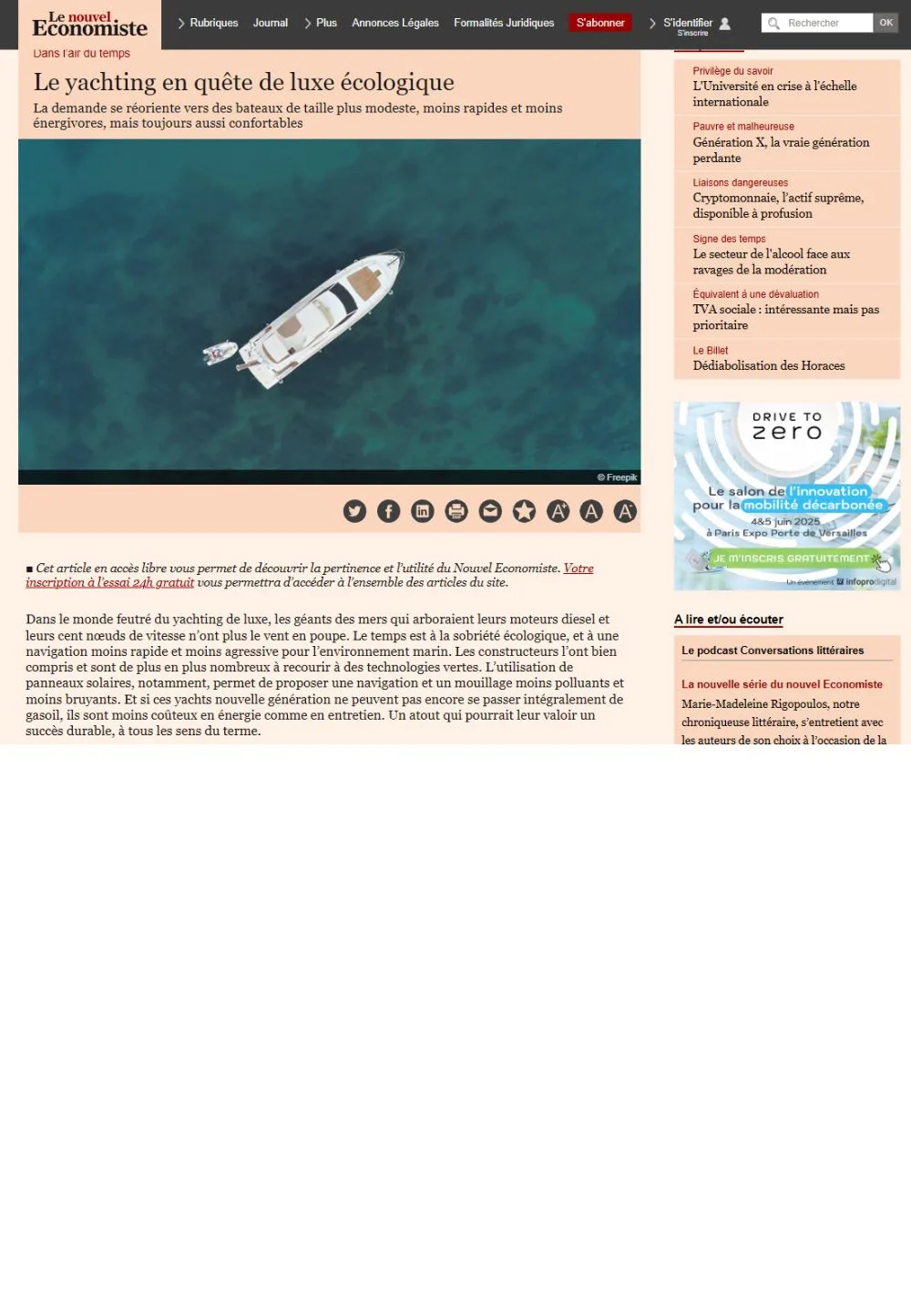 The Nouvel Economiste cites Bernard Gallay in an article entitled ‘Yachting in search of ecological luxury’
