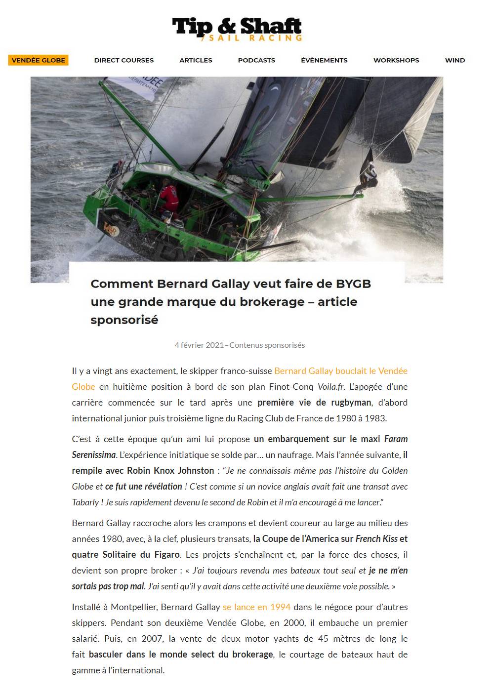 Tip & Shaft : Bernard Gallay and the Vendee Globe
