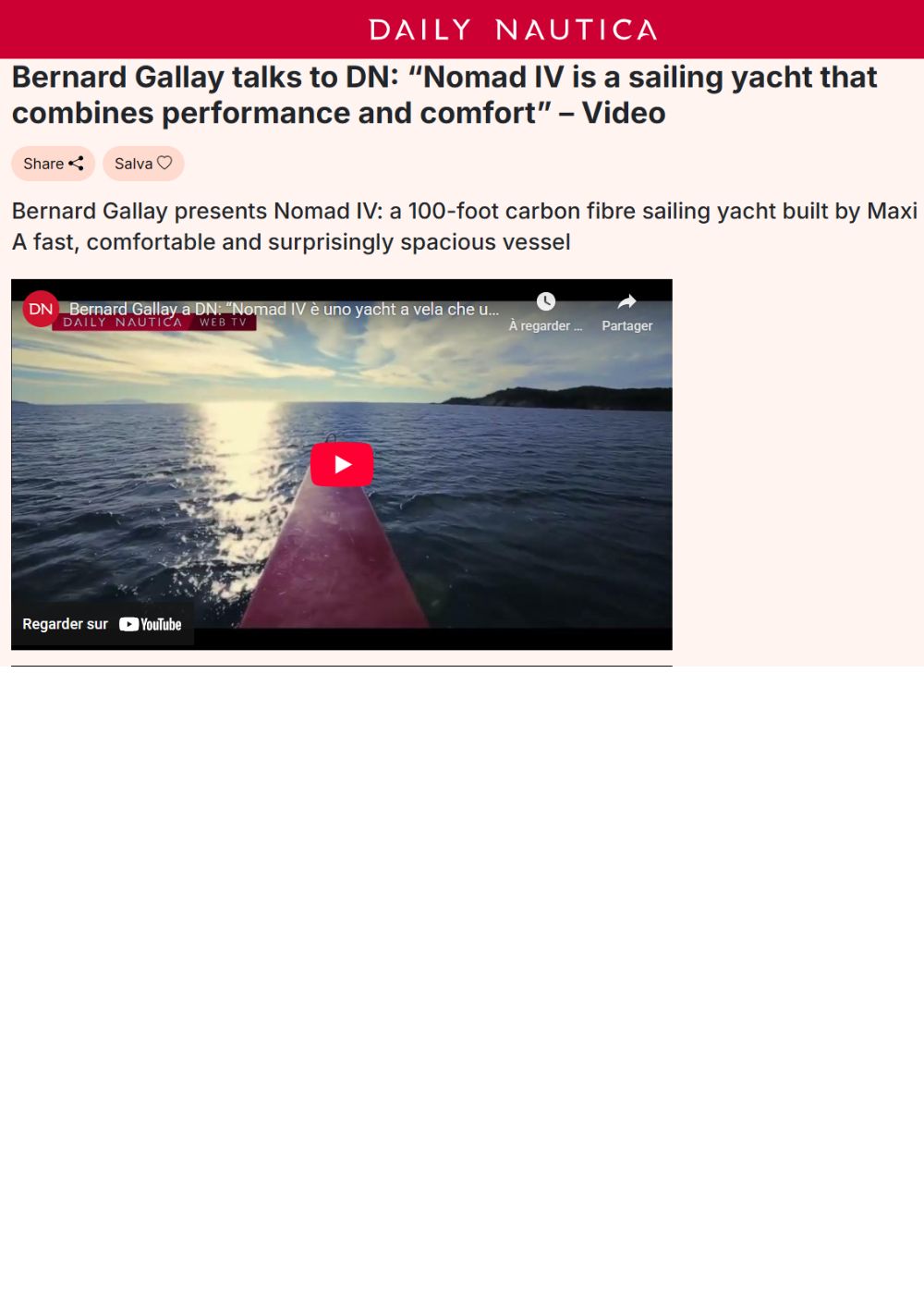 Nomad IV: A 100ft Sailing Yacht That Blends Performance and Comfort – Bernard Gallay x Daily Nautica